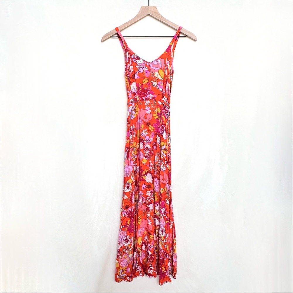 Vince Camuto Orange & Pink Floral Print V-Neck Maxi Dress - Picture 5 of 10
